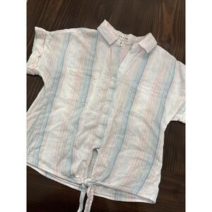 Cloth & Stone Anthropologie Liya Crinkled Tie  Button Shirt Small Easter Beach